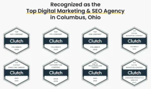 Clutch 2026 award badges recognizing top digital marketing and local SEO agency in Columbus Ohio